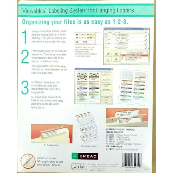 Smead 100 Viewables Refill Supplies Labeling System For Hanging Folders 64910 - Picture 2 of 3